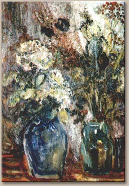 Anna Ry-Rzepiska - "Suche trawy i hortensja", olej, ptno. 1998 r.